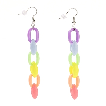 Dangle Earrings, with Rainbow Acrylic Chains, Brass Earring Hooks, Ear Nuts, Colorful, 88mm, Pin: 0.5mm