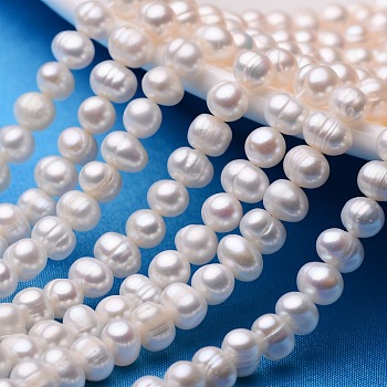 Potato Natural Pearl Bead Strands, Creamy White, 6~7mm, Hole: 0.8mm, about 56pcs/strand, 13.78 inch(35cm)