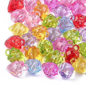 Transparent Acrylic Pendants, Faceted, Strawberry, Mixed Color, 25~25.5x16~17x16.5mm, Hole: 3.5x4mm, about 180pcs/500g