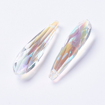 Glass Pendants, Faceted, teardrop, Clear AB, 49x14x13mm, Hole: 1.5mm