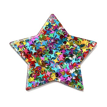 Acrylic with Paillettes Pendants, Star, Colorful, 42.5x45.5x2mm, Hole: 1.6mm