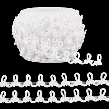 Elite 20 Yards Polyester Braid Trims with Elastic Button Loops, Buttonhole Ribbons for Costume Crafts and Sewing, with 1Pc Plastic Empty Spools, White, 1/2 inch(14mm)