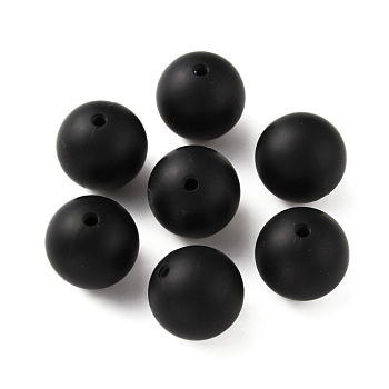 Food Grade Eco-Friendly Silicone Beads, Baby Chew Teething, Round, Black, 15mm, Hole: 2mm