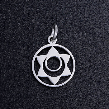 201 Stainless Steel Pendants, with Jump Rings, Svadhisthana Chakra, Stainless Steel Color, 13x11x1mm, Jump Ring: 5x0.8mm, Hole: 3mm