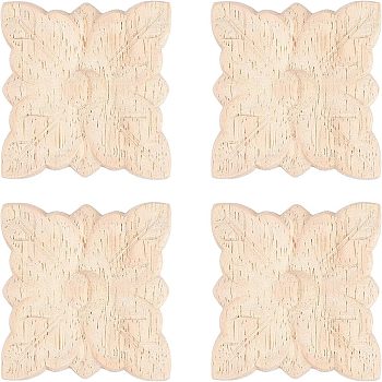 Olycraft Rubber Wood Carved Onlay Applique Craft, Unpainted Onlay Furniture Home Decoration, Flower, BurlyWood, 5x5x0.7cm