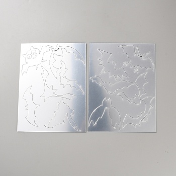 2Pcs/set Halloween Acrylic Stickers, Self-Adhesive Decorative Stickers, Bat, Silver, 199x149x0.8mm