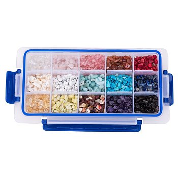 15 Style Assorted Chips Stone Beads Crushed Chunked Crystal 5-8mm Loose Beads with Value Pack for Jewelry Making