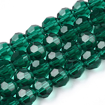 Transparent Glass Beads, Faceted(32 Facets), Round, Dark Green, 6mm, Hole: 1mm, about 98pcs/strand, 20.47 inch(52cm)