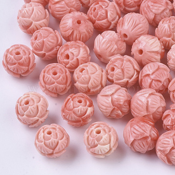 Synthetic Coral Beads, Dyed, Two Tone, Lotus, Light Coral, 12x12~13mm, Hole: 1.6mm(X-CORA-R017-03A)