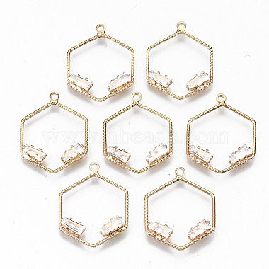 Light Gold Clear Hexagon Brass+Cubic Zirconia Pendants
