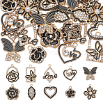 40Pcs 10 Style Alloy Enamel Pendants, with Crystal Rhinestone & Plastic Imitation Pearl, Word Love Charms & Flower & Leaf & Butterfly, Light Gold, 17~26.5x11.5~20.5x1.5~3.5mm, Hole: 1.4~2mm, 4Pcs/style(FIND-SC0008-32)