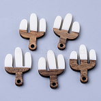 Resin & Walnut Wood Pendants, Cactus, Creamy White, 25x16.5x3mm, Hole: 2mm(RESI-N025-008A-B02)