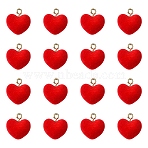 50Pcs Flocky Acrylic Pendants, with Brass Loops, Heart, Golden, Red, 18.5x18x13mm, Hole: 2.5mm(FIND-YW0007-11)