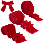 3 Rolls 3 Styles Frayed Polyester Ribbon, Raw Edge Wired Ribbon, Garment Accessories, for Gift Wrapping, Crimson, 1-5/8~3 inch(40~76mm)(OCOR-WR0001-72)