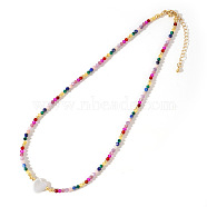 Bohemian Style Colorful Natural Stone Beaded Necklaces,  Shell Pearl Heart Pendant Fashion Necklaces, 16.54 inch(42cm)(YS8800)