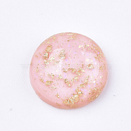 Glitter Translucent Resin Cabochons, with Gold Foil inside, Half Round/Dome, Pink, 12x5mm(RESI-S364-43A-09)