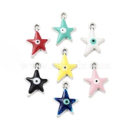 Alloy Enamel Pendants, Star with Evil Eye Charm, Cadmium Free & Nickel Free & Lead Free, Antique Silver, Mixed Color, 22x15x3.5mm, Hole: 1.8mm(FIND-C050-02AS)