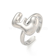 Brass Letter Open Cuff Rings for Women, Adjustable, Platinum, Letter E, 15~16.5x7~16.5mm(RJEW-G313-01E-P)