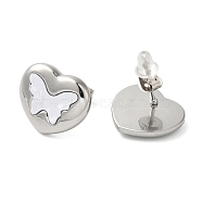 Non-Tarnish 304 Stainless Steel Stud Earrings, Stainless Steel Color, Butterfly, 13x15mm(EJEW-U001-05P-01)