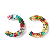 Resin Cabochons, with Shell Chip, C Shape, Colorful, 35x31x7mm(RESI-C006-01B)