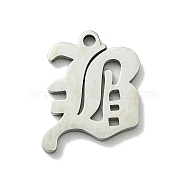 201 Stainless Steel Pendants, Stainless Steel Color, Old Initial Letters Charms, Letter B, 20x15x1.6mm, Hole: 1.8mm(STAS-B055-01P-B)