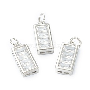Brass Micro Pave Clear Cubic Zirconia Charms,Long-Lasting Plated, Rectangle, Platinum, 15x6.5x3mm, Hole: 3.4mm(ZIRC-M113-04P)