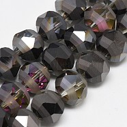 Electroplate Glass Beads Strands, Rainbow Plated, Frosted, Faceted, Round, Black, 7~8x7mm, Hole: 1.5mm, about 72pcs/strand, 19.68 inch(X-EGLA-Q085-8mm-08)