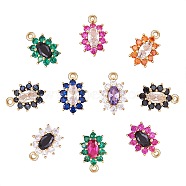 10Pcs Eco-Friendly Brass Micro Pave Cubic Zirconia Charms, Cadmium Free & Lead Free, Real 18K Gold Plated, Flower, Mixed Color, 11.5x7.5x4mm, Hole: 1mm(ZIRC-SZ0003-70)