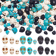 144Pcs 9 Styles Halloween Synthetic Turquoise Beads Strands, Dyed, Skull, Mixed Color, 10~18x8~13x7.5~15mm, Hole: 1~1.5mm(TURQ-AR0001-25)