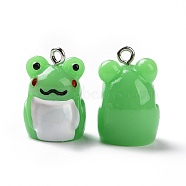 Opaque Resin Pendants, Frog Charms, with Platinum Tone Iron Loops, Lime Green, 21.5x14x13.5mm, Hole: 2mm(RESI-H144-05)