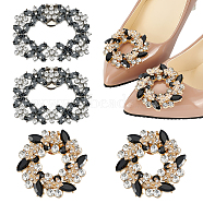 4Pcs 2 Styles Flower Brass Rhinestone Shoe Decorations, Detachable Shoe Buckle Clips, Jet, 49~54x56~63x10~14mm, 2pcs/style(AJEW-GA0006-94A)