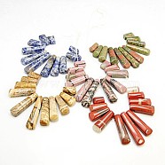 Natural Mixed Gemstone Beads Strands, Rectangle, 15~40x9~10x6~7mm, hole: 1mm, 11pcs/strand, 3.5 inch(G-C031-M)