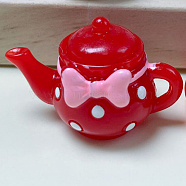 Resin Miniature Teapot Ornaments, Micro Landscape Garden Dollhouse Accessories, Pretending Prop Decorations, Bowknot Pattern, Red, 36x24mm(BOTT-PW0001-162A)