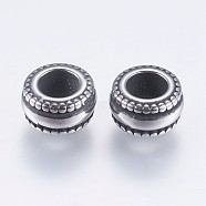 304 Stainless Steel European Beads, Large Hole Beads, Rondelle, Antique Silver, 8x4.5mm, Hole: 4mm(STAS-I069-13AS)