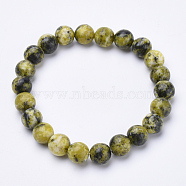 Natural Yellow Turquoise(Jasper) Beaded Stretch Bracelets, Round, 1-3/4 inch~2-1/8 inch(48~54mm)(BJEW-S128-09)