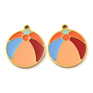 316 Surgical Stainless Steel Pendants, with Enamel, Ball Charm, Golden, Colorful, 17x15x1.5mm, Hole: 1.5mm(STAS-G325-31G)
