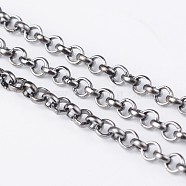 Iron Rolo Chains, Belcher Chain, Unwelded, Lead Free, Gunmetal, with Spool, Size: Chain: about 2.5mm in diameter, 1mm thick, about 328.08 Feet(100m)/roll(CH-S067-B-LF)