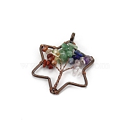 Tree of Life Natural & Synthetic Mixed Gemstone with Metal Wire Wrapped Pendants, Red Copper, Star, 50mm(PW-WG996FB-11)