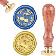 DIY Scrapbook, Brass Wax Seal Stamp and Wood Handle Sets, Cherry, Golden, 8.9x2.5cm, Stamps: 25x14.5mm(AJEW-WH0100-494)