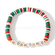 Christmas Polymer Clay Heishi Beaded Stretch Bracelets, Alphabet Hand String Festive Gift, Colorful, 6-7/8 inch(17.5cm)(YV4785-2)