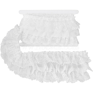 2 Yards 3 Layer Polyester Organza Ruffled Pleated Lace Flower Fabric Trim, Garment Accessories, Floral White, 10.5~14x0.1cm(OCOR-GF0003-31A)