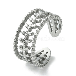 Non-Tarnish 304 Stainless Steel Open Cuff Ring, Hollow Leaf, Stainless Steel Color, US Size 7 1/2(17.7mm)(RJEW-L110-045P)