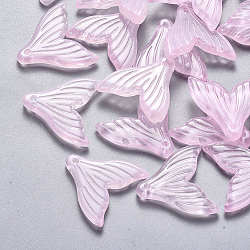 Transparent Spray Painted Glass Pendants, with Glitter Powder, Fishtail Shape, Pearl Pink, 19x19.5x3.5mm, Hole: 1.2mm(GLAA-S190-009A-05)