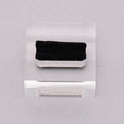 Acrylic Ring Displays, with Black Velvet, Square, Black, 4x4x1.9cm(RDIS-WH0009-004)