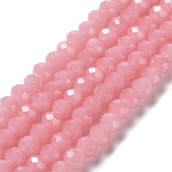 Baking Painted Imitation Jade Glass Bead Strands, Faceted Rondelle, Pink, 6x5mm, Hole: 1.2mm, about 85pcs/strand, 16.73''(42.5cm)(X-DGLA-A034-J6MM-A3)