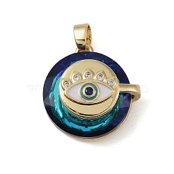 Brass Micro Pave Cubic Zirconia with Glass Pendents, Long-Lasting Plated, Eye, Midnight Blue, 23x22x10.5mm, Hole: 6x3mm(KK-Q815-02G-05)