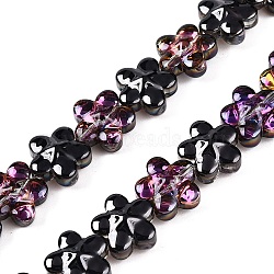 Electroplate Glass Beads Strands, Flower, Black, 12x12.5x7mm, Hole: 1mm, about 54~55pcs/strand, 24.57~24.96 inch(62.4~63.4cm)(EGLA-T028-02P)