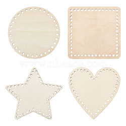 Elite 4Pcs 4 Style Wooden Needlecraft Cross-stitch Embroidered Blank Frame, Star & Heart & Square & Flat Round, BurlyWood, 15.5~15x15x0.25cm, Hole: 5mm, 1pc/style(DIY-PH0003-76B)