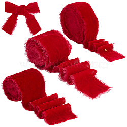 3 Rolls 3 Styles Frayed Polyester Ribbon, Raw Edge Wired Ribbon, Garment Accessories, for Gift Wrapping, Crimson, 1-5/8~3 inch(40~76mm)(OCOR-WR0001-72)