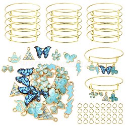 DIY Bangle Making Kit, Including Iron Expandable Bangle Making, Alloy Pendants, Butterfly & Flower & Butterfly & Lighting Bolt, Mixed Color, 77Pcs/bag(DIY-FS0005-31)